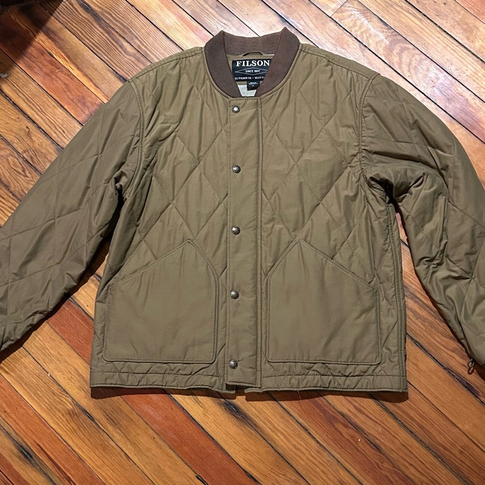 Filson Tan Lightweight Shirt Jacket with Quilted Design